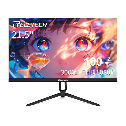 Monitor Reletech de 21,5 polegadas, 100 Hz, FHD 1080p, contraste 3000:1, VA, para jogos e escritório, com suporte a HDMI/VGA e montagem na parede VESA
